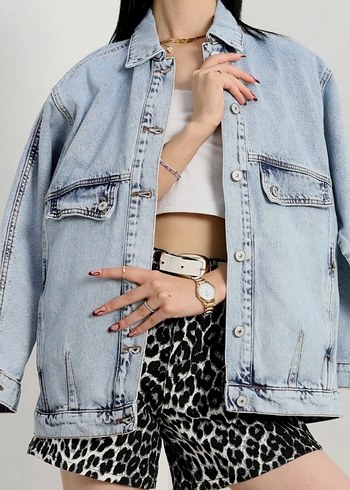 Zara Gevşek Kesim Gri Denim Ceket