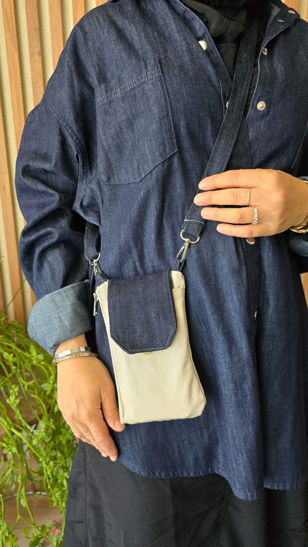 Beyaz Kot Kumaşlı Bel Çantası - Görsel 2