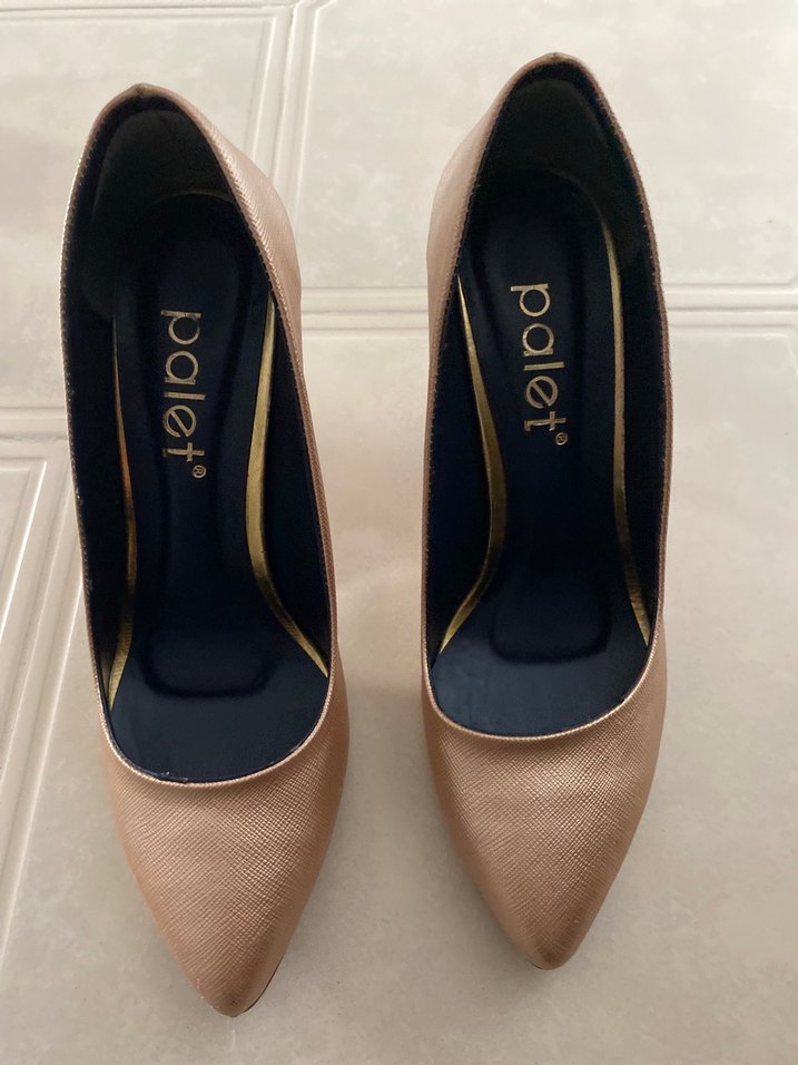 Bej Pliseli Stiletto Kadın Ayakkabı - Görsel 2