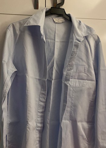 Mavi Düğmeli Keten Kadın Gömlek - Görsel 2