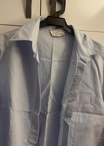 Mavi Düğmeli Keten Kadın Gömlek - Görsel 3