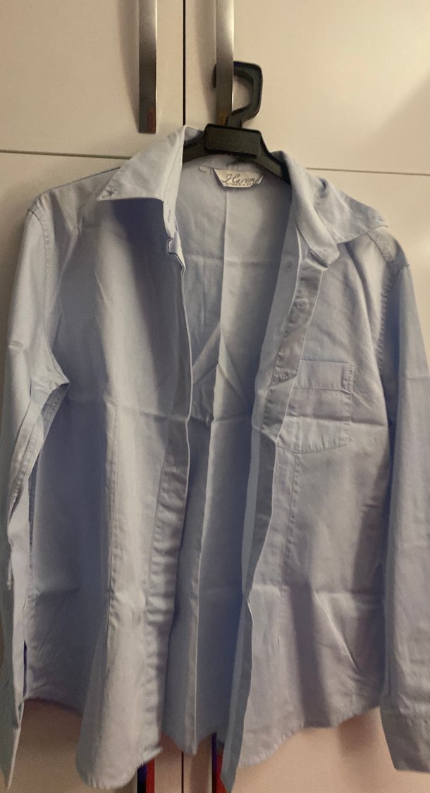 Mavi Düğmeli Keten Kadın Gömlek - Görsel 2