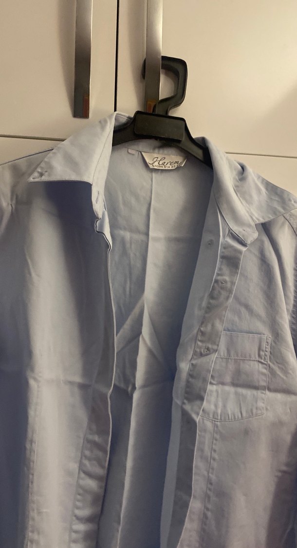 Mavi Düğmeli Keten Kadın Gömlek - Görsel 3