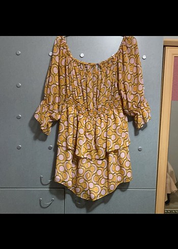 Sarı Bohem Kısa Kol Fırfırlı tulum - Görsel 4