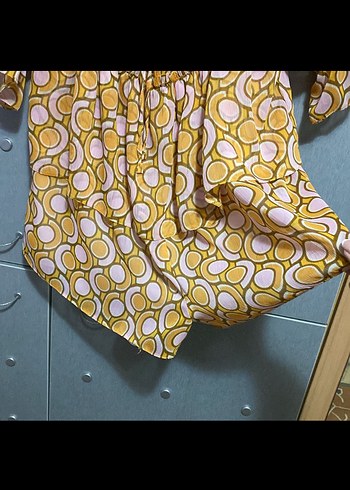 Sarı Bohem Kısa Kol Fırfırlı tulum - Görsel 3