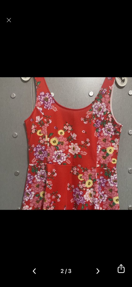 Çiçek Desenli Kırmızı Mini Elbise - Görsel 2