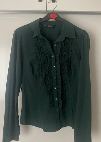 Düğmeli Koyu Yeşil Gotik Kadın Gömlek - Görsel 2