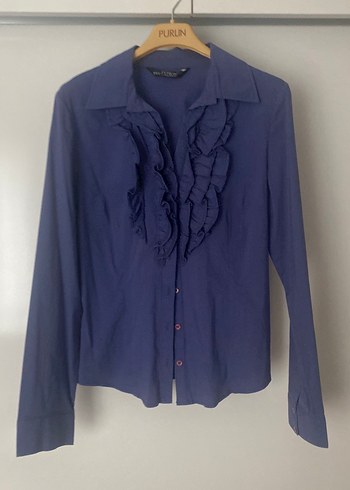 Uzun Kollu Fırfırlı Kadın Keten Gömlek - Görsel 2