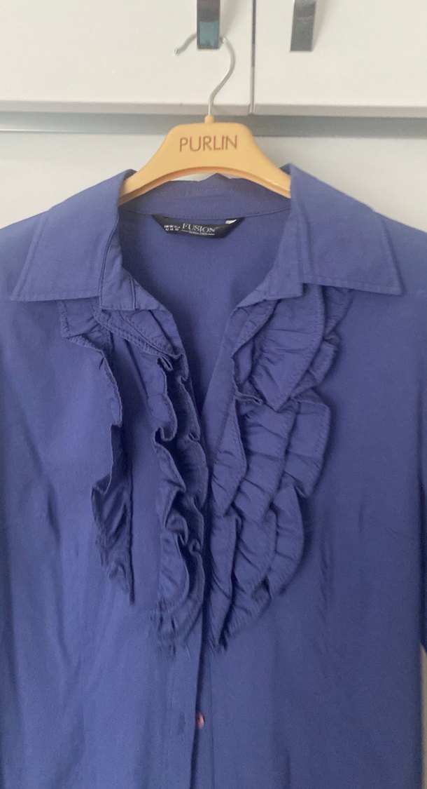 Uzun Kollu Fırfırlı Kadın Keten Gömlek - Görsel 3