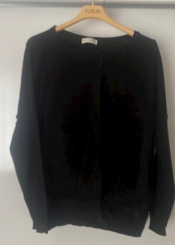 Siyah Keten Kadın Uzun Kollu Sweatshirt - Görsel 2