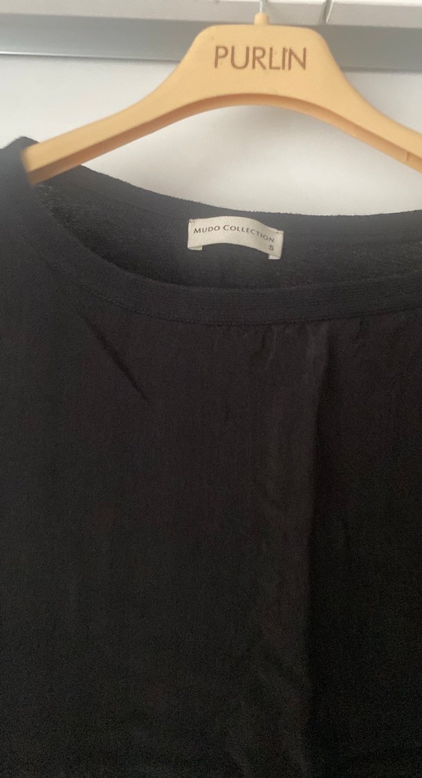 Siyah Keten Kadın Uzun Kollu Sweatshirt - Görsel 3