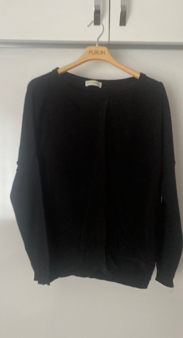 Siyah Keten Kadın Uzun Kollu Sweatshirt - Görsel 2