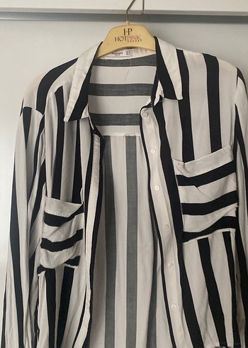 Düğmeli Zebra Desenli Uzun Kollu Gömlek - Görsel 2