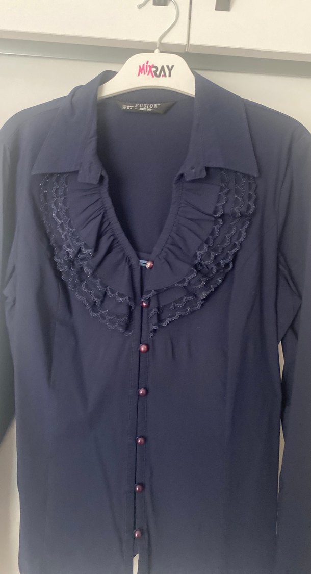 Lacivert İş Gömleği, Düğmeli, Uzun Kollu - Görsel 2