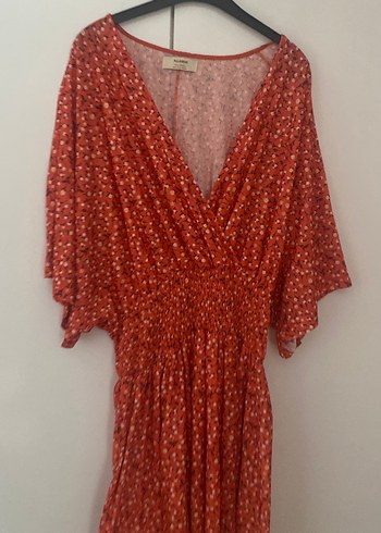 Kırmızı Bohem Mini Elbise V Yaka - Görsel 2