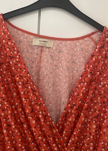 Kırmızı Bohem Mini Elbise V Yaka - Görsel 3