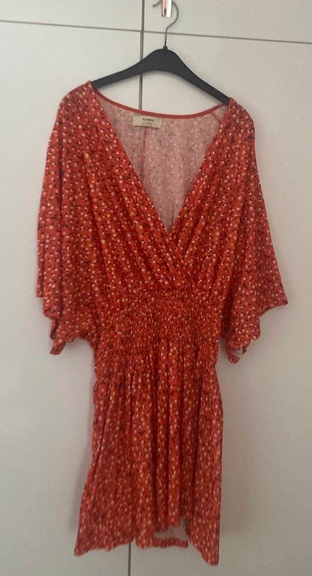 Kırmızı Bohem Mini Elbise V Yaka - Görsel 2