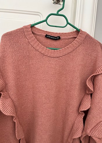 44 Beden pembe Renk Pembe Fırfırlı Triko Kadın Kazak