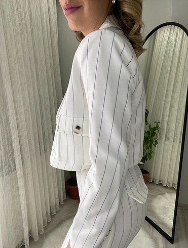 Zara Blazer Ceket Çizgi Desenli Takım