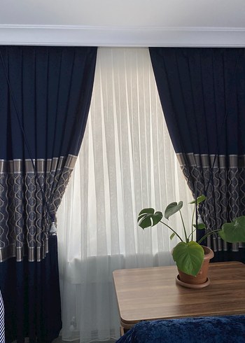 Lacivert Gri Detaylı Konvansiyonel Perde