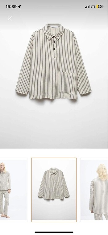 s Beden camel Renk Mango pijama bej rengi çizgili