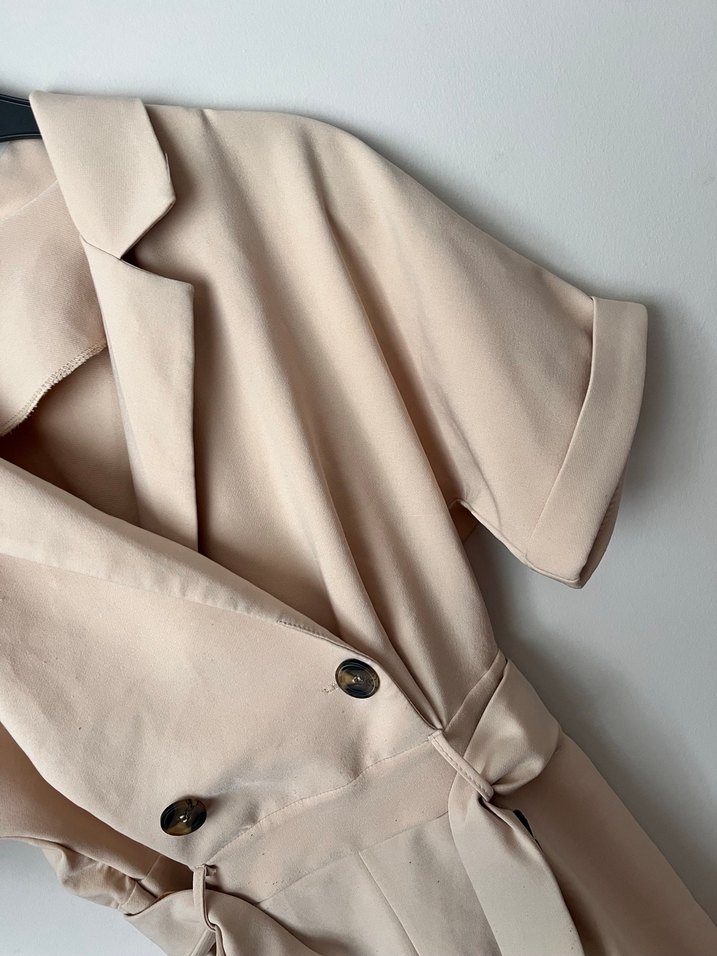 Bej Kısa Kollu Mini Tulum - Görsel 5