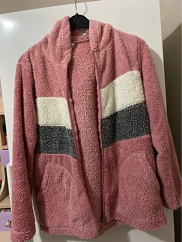 Peluş pembe hırka