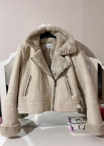 Bej Süet Kürklü Kadın Ceket - Görsel 2