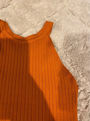 Zara Turuncu halter yaka kolsuz crop vücudu saran