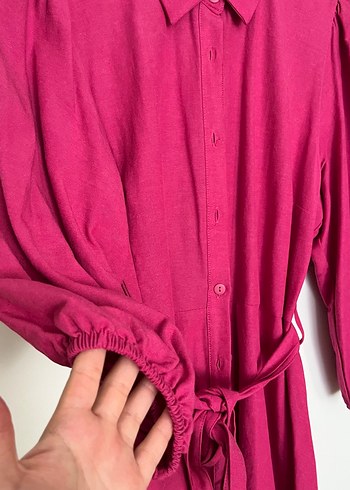 Pembe Keten Uzun Boy Elbise - Görsel 2