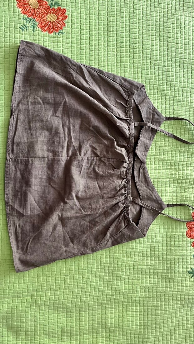 Düğmeli Keten Gri Bohem Askılı Bluz - Görsel 2