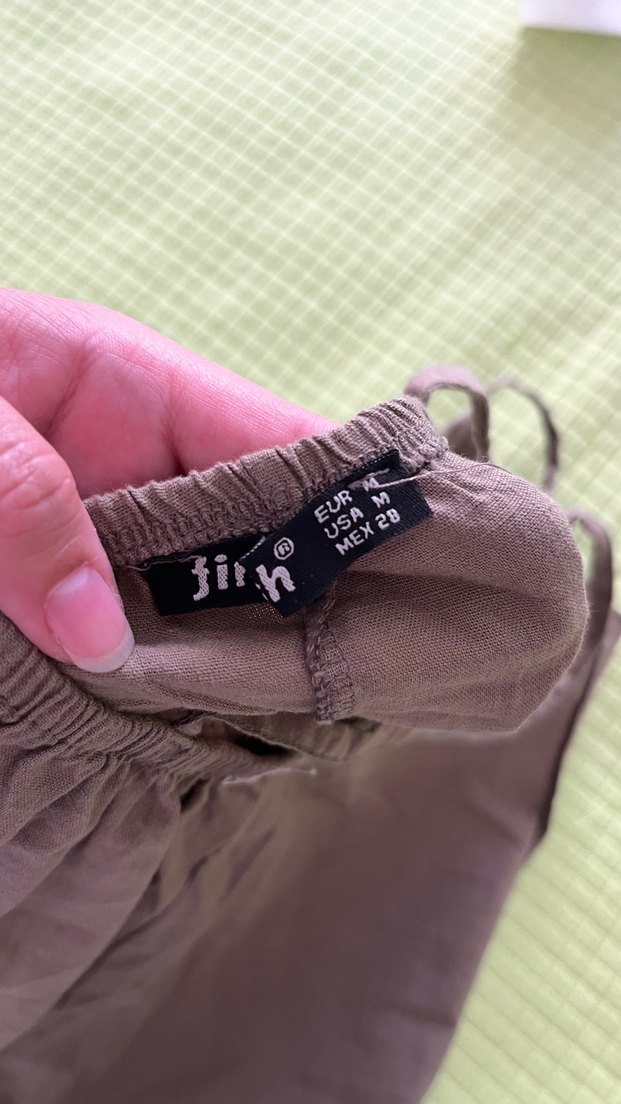 Düğmeli Keten Gri Bohem Askılı Bluz - Görsel 3