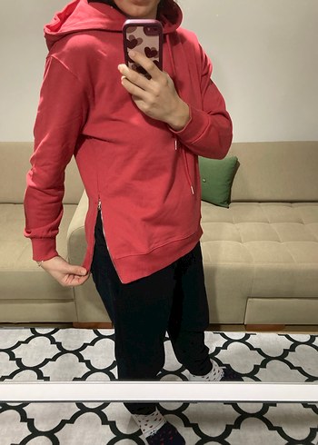 Kadın Kırmızı Fermuarlı Sweatshirt - Görsel 2