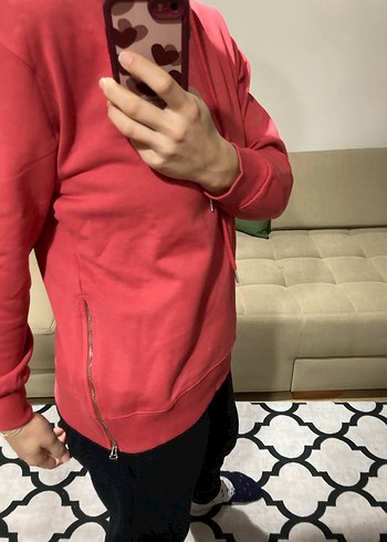 Kadın Kırmızı Fermuarlı Sweatshirt - Görsel 3
