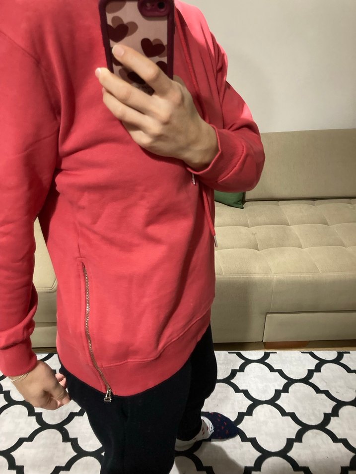 Kadın Kırmızı Fermuarlı Sweatshirt - Görsel 3