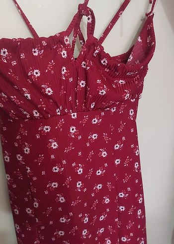 Bordo V Yakalı Midi Bohem Elbise - Görsel 2