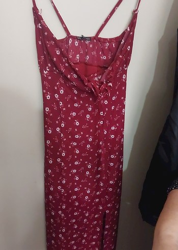 Bordo V Yakalı Midi Bohem Elbise - Görsel 4