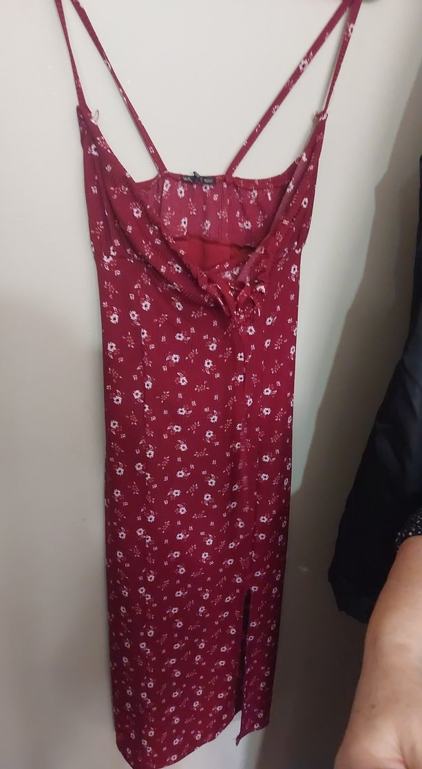 Bordo V Yakalı Midi Bohem Elbise - Görsel 4