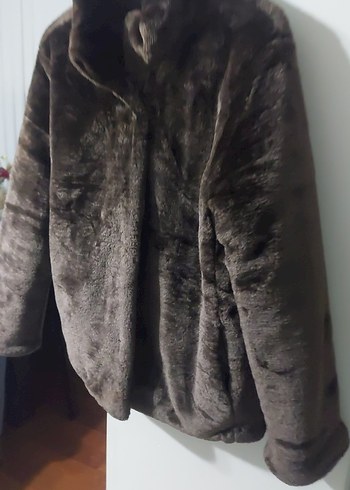 Kadın Kahverengi Suni Kürk Midi Ceket - Görsel 3