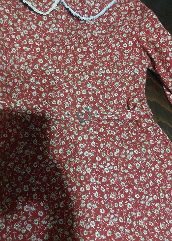 Bordo Çiçekli Uzun Kollu Kız Elbisesi - Görsel 2