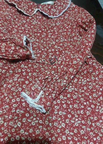 Bordo Çiçekli Uzun Kollu Kız Elbisesi - Görsel 4