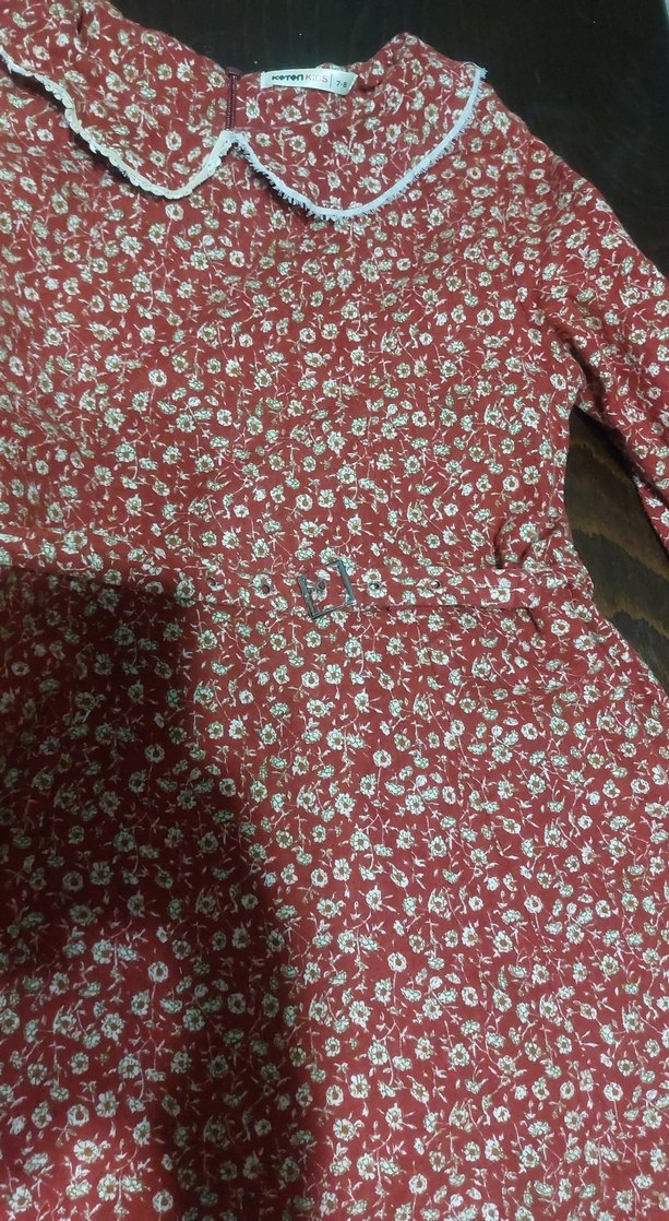 Bordo Çiçekli Uzun Kollu Kız Elbisesi - Görsel 2