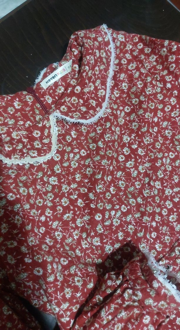 Bordo Çiçekli Uzun Kollu Kız Elbisesi - Görsel 3