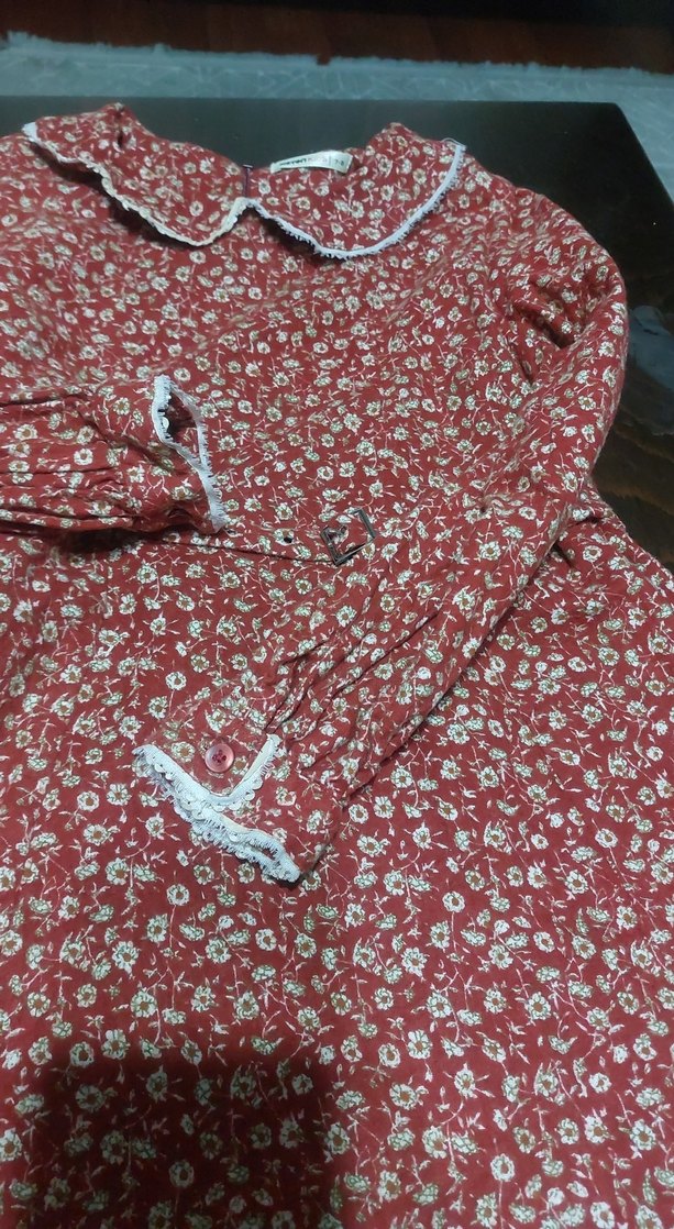 Bordo Çiçekli Uzun Kollu Kız Elbisesi - Görsel 4