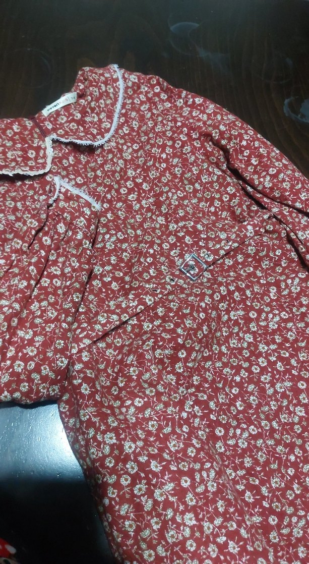 Bordo Çiçekli Uzun Kollu Kız Elbisesi - Görsel 5