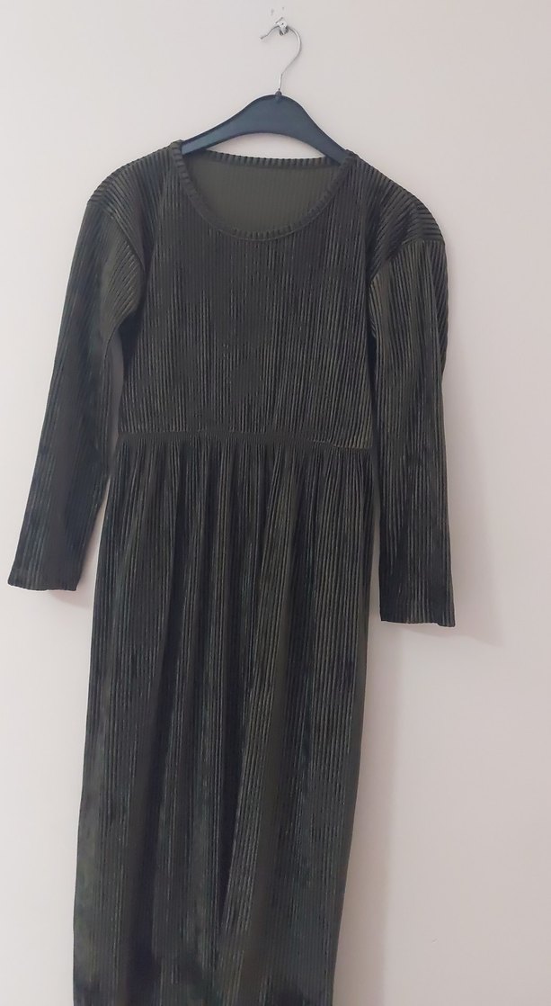 Kadın Siyah Pilili Uzun Kollu Elbise - Görsel 2