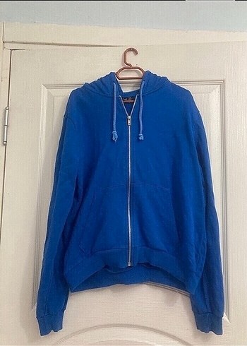 Parlak Mavi Fermuarlı Kapüşonlu Sweatshirt