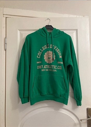 Yeşil Kapüşonlu Oversize Sweatshirt