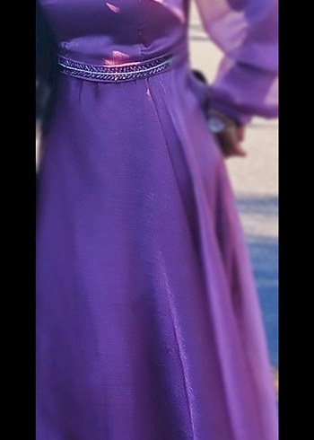 Uzun Kollu Pembe Vintage Kadın Elbise - Görsel 2