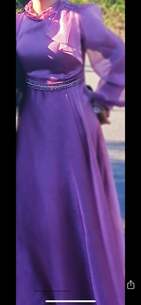 Uzun Kollu Pembe Vintage Kadın Elbise - Görsel 2